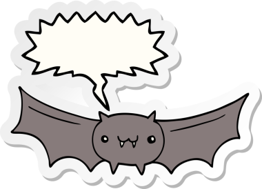 Bir insan tarafından çizilmiş konuşma balonu çıkartmalı vampir yarasa çizgi filmi.