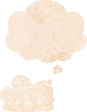 Düşünce baloncuğu ve grunge ile sevimli çizgi film bulutu bir insan tarafından çizilmiş sıkıntılı retro dokuma tarzı