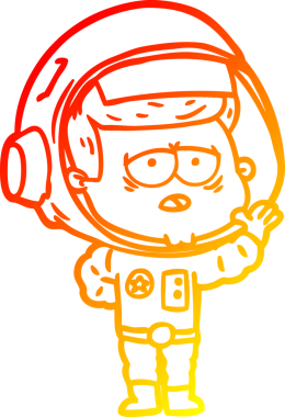 Bir insan tarafından çizilmiş, karikatür, yorgun astronot çizimi.