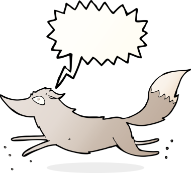 Bir insan tarafından çizilmiş konuşma balonuyla koşan çizgi film kurdu.