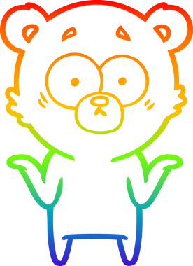 Çizgi film ayısının çizdiği gökkuşağı gradyanı bir insan tarafından çizilmiş omuz silkiyor.