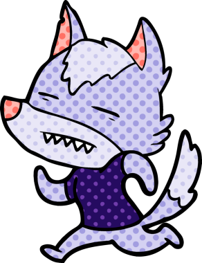 Bir insan tarafından çizilen dişleri gösteren bir kurt çizgi filmi.