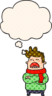 Çizgi roman tarzında bir insan tarafından çizilmiş düşünce baloncuğu olan iğrenç bir adam.