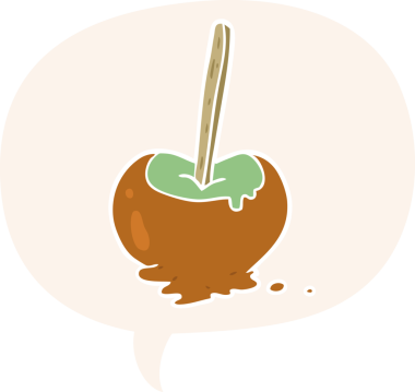 bir insan tarafından çizilmiş retro tarzı konuşma baloncuklu karikatür elma