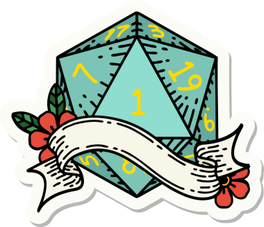 Bir insan tarafından çizilmiş doğal bir d20 zar etiketi.