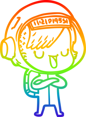 Gökkuşağı gradyan çizgi çizimi bir insan tarafından çizilmiş astronot bir kadın.