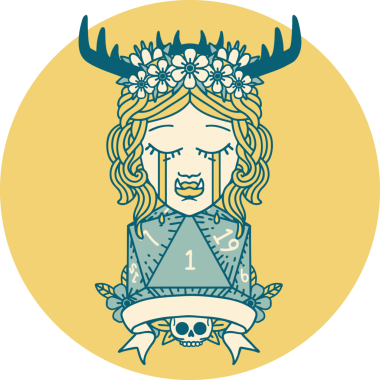 Retro Dövme Tarzı Ağlayan Ork Druid karakteri Bir insan tarafından çizilmiş doğal bir rulo