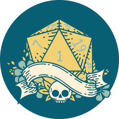 Retro Dövme Biçimi Doğal Bir d20 zar bir insan tarafından çizildi