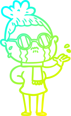 Bir insan tarafından çizilmiş gözlüklü, ağlayan bir karikatür çizimi.