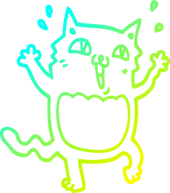 Bir çizgi filmin soğuk gradyan çizimi. Bir insan tarafından çizilmiş çılgın, heyecanlı kedi.