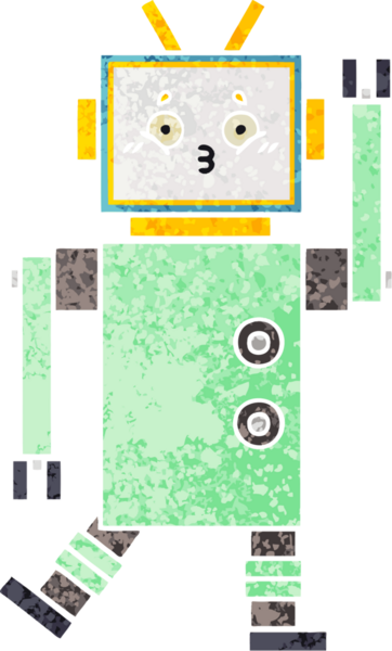 Bir insan tarafından çizilmiş bir robotun retro çizim tarzı karikatürü