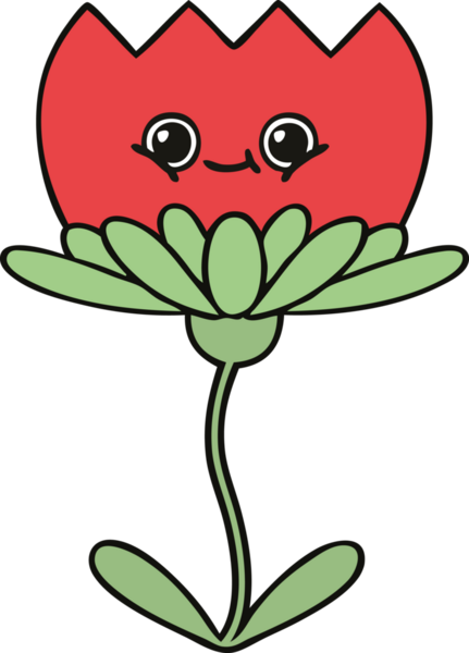 Bir insan tarafından çizilmiş sevimli bir çiçek karikatürü.