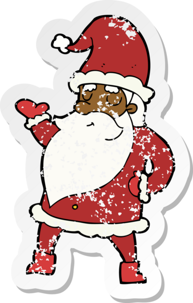 Bir insanın çizdiği Noel Baba çizgi filminin gerilimli retro çıkartması.