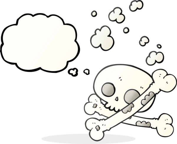 Serbest çizim düşünce balonu karikatürü Bir insan tarafından çizilmiş eski kemik yığını