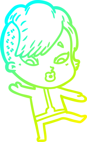 Bir çizgi film çizimi, bir insan tarafından çizilmiş bilimkurgu elbiseli bir kızı şaşırttı.