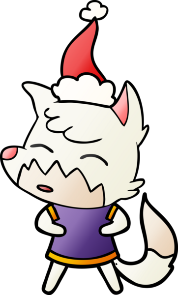 Bir insan tarafından çizilmiş Noel Baba şapkası giymiş bir tilkinin el çizimi karikatürü.