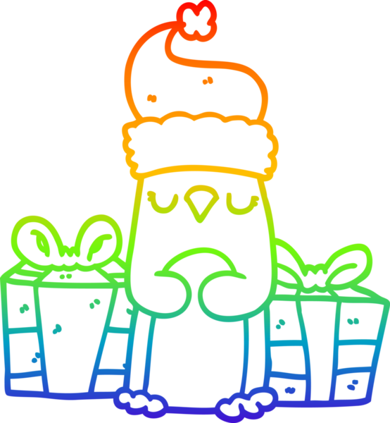 Gökkuşağı gradyan çizgisi Bir insan tarafından çizilmiş şirin bir noel pengueni