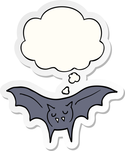 Düşünce baloncuğu insan tarafından çizilmiş bir çıkartma olan vampir yarasa çizgi filmi.
