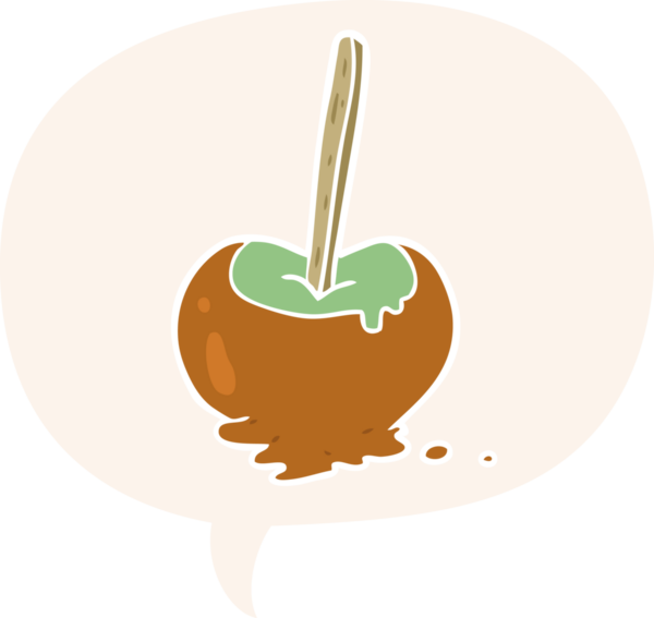 bir insan tarafından çizilmiş retro tarzı konuşma baloncuklu karikatür elma