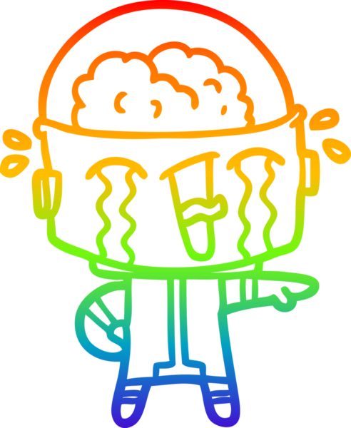 gökkuşağı gradyan çizimi bir insan tarafından çizilmiş ağlayan bir robot çizgi