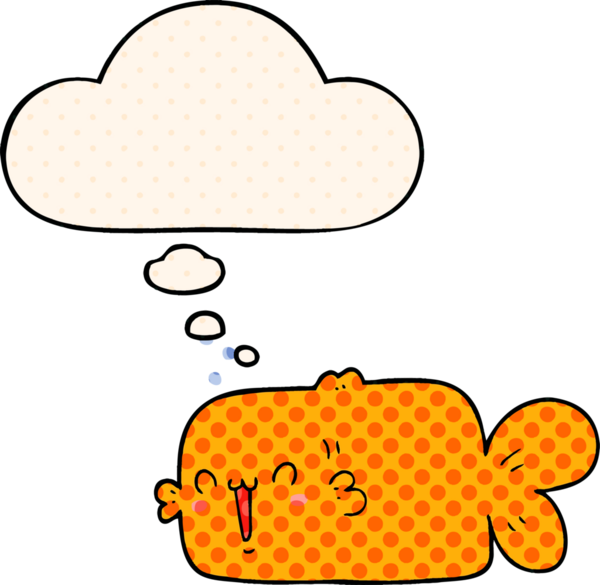 Bir insan tarafından çizilmiş, düşünce baloncuklu çizgi film balığı.