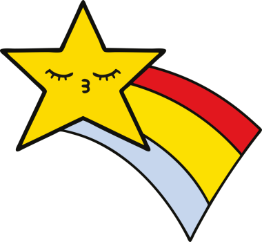 Bir insan tarafından çizilmiş kayan gökkuşağı yıldızı karikatürü.