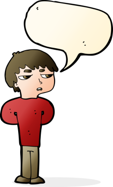 Bir insan tarafından çizilmiş konuşma balonu olan antisosyal çocuk çizgi filmi.