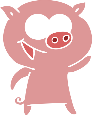 Bir insan tarafından çizilmiş neşeli domuz düz renkli çizgi film.