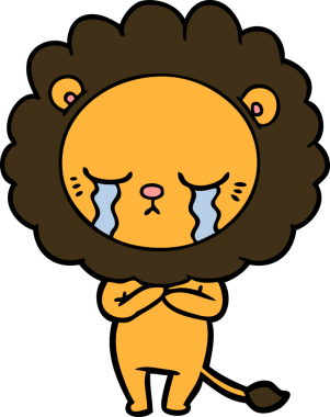 Bir insan tarafından çizilmiş ağlayan çizgi film aslanı.