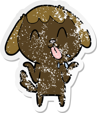 Bir insan tarafından çizilmiş şirin bir köpeğin sıkıntılı çıkartması.