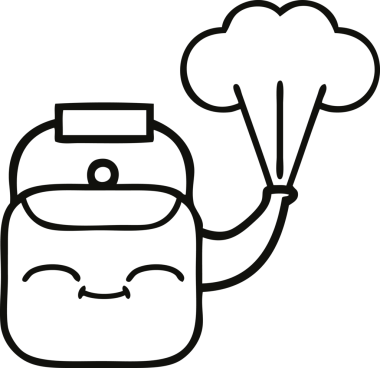 Bir insan tarafından çizilen dumanı tüten bir çaydanlığın çizgi çizimi