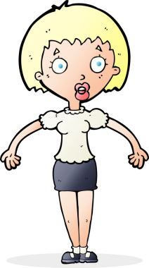 Bir insan tarafından çizilmiş omuz silken kafası karışık bir kadın çizgi filmi.