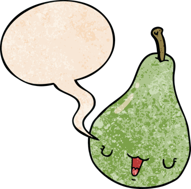 bir insan tarafından çizilmiş eski moda konuşma baloncuklu çizgi film armudu.