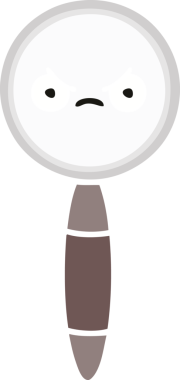 Bir insanın çizdiği büyüteçin düz renkli retro karikatürü