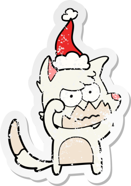 Bir insan tarafından çizilmiş Noel Baba şapkası giymiş sinirli bir tilkinin el yazısı.