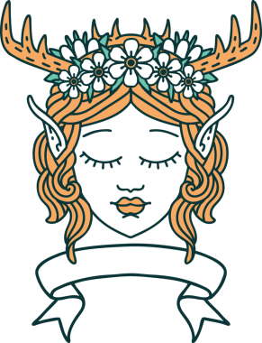 Retro Dövme Tarzı Elf Karakter Yüzü Bir insan tarafından çizilmiş pankartıyla