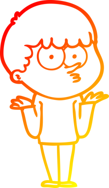 Bir insan tarafından çizilmiş, omuzlarını silken meraklı bir çocuğun çizgi film çizimi.