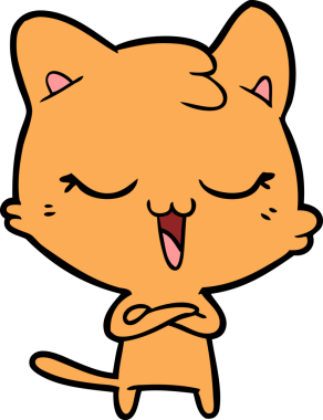 Bir insan tarafından çizilmiş mutlu çizgi film kedisi.