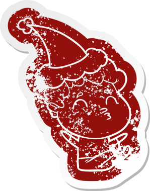 Garip bir çizgi film, bir insanın çizdiği Noel Baba şapkasıyla somurtan bir adamın çıkartması.