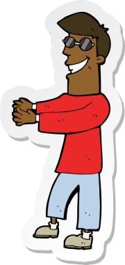 Bir insan tarafından çizilmiş gözlüklü, sırıtan bir adamın çıkartması.