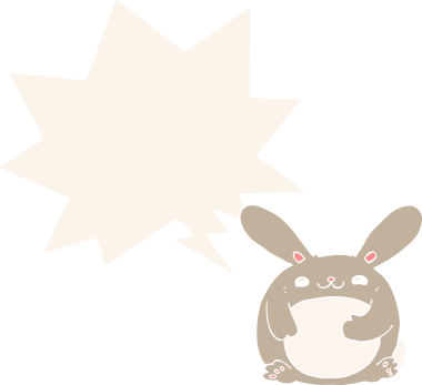 Konuşma baloncuklu çizgi film tavşanı insan tarafından çizilmiş.