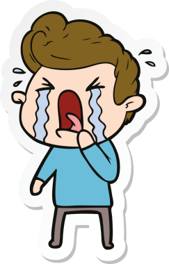 Bir insan tarafından çizilmiş ağlayan bir karikatür çıkartması.