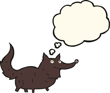 Bir insan tarafından çizilmiş düşünce balonu olan küçük bir köpek.