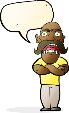 Bir insan tarafından çizilmiş konuşma balonlu kızgın adam çizgi filmi.