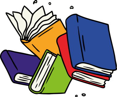 Bir insan tarafından çizilmiş bir kitap koleksiyonunun el çizimi karikatürü.