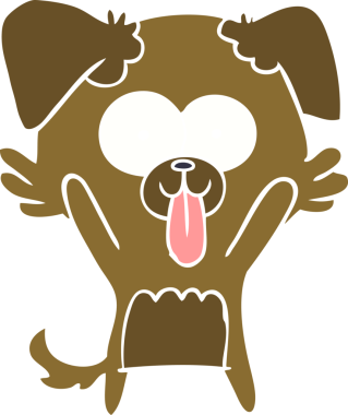 Düz renkli çizgi film köpeğinin dili bir insan tarafından çizilmiş.