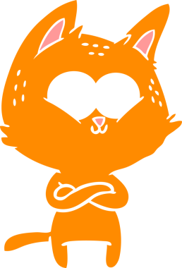 Bir insan tarafından çizilmiş düz renkli çizgi film kedisi