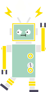 Bir insan tarafından çizilmiş düz renkli bir robot karikatürü