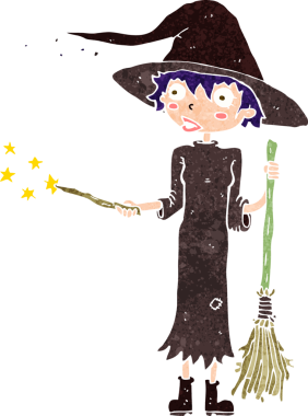 Bir insan tarafından çizilmiş çizgi film cadısı büyüsü.