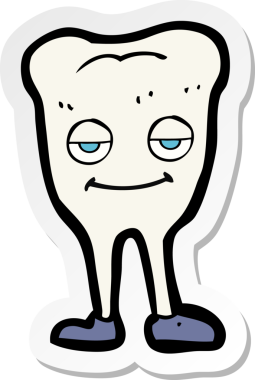 Bir insan tarafından çizilmiş mutlu diş karikatürü çıkartması.